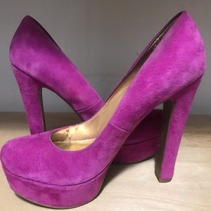 Fuchsia Pink Platform Heels, Sz 8